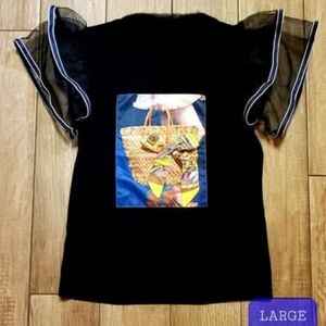 Black Women's Graphic Mesh-Sleeve Top